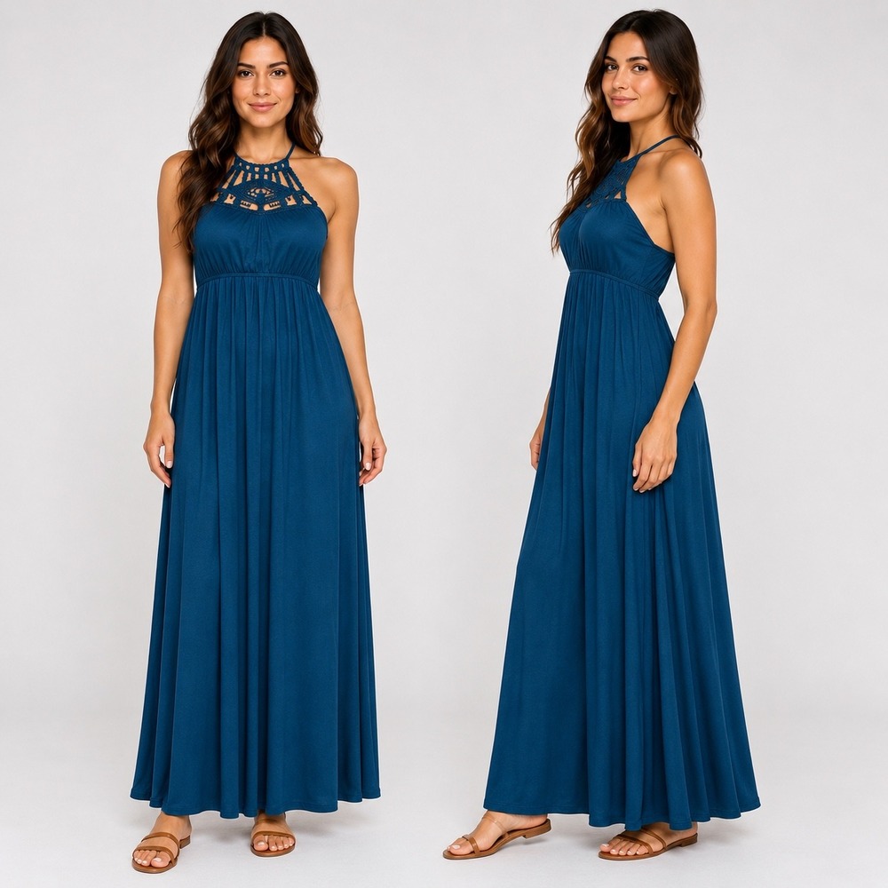 Y2K Flowy summer maxi dress boho crochet halter strapless by Pretty rebellious L